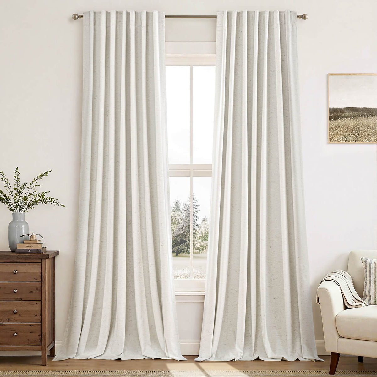 miulee linen full blackout curtains back tab pleat hook belt clip rings natural 52Wx84L