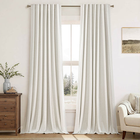 miulee linen full blackout curtains back tab pleat hook belt clip rings natural 52Wx92L