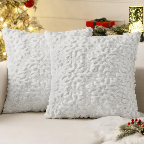 Christmas Snowflakes Decorative Pillow Covers Pure White 22x22-inch