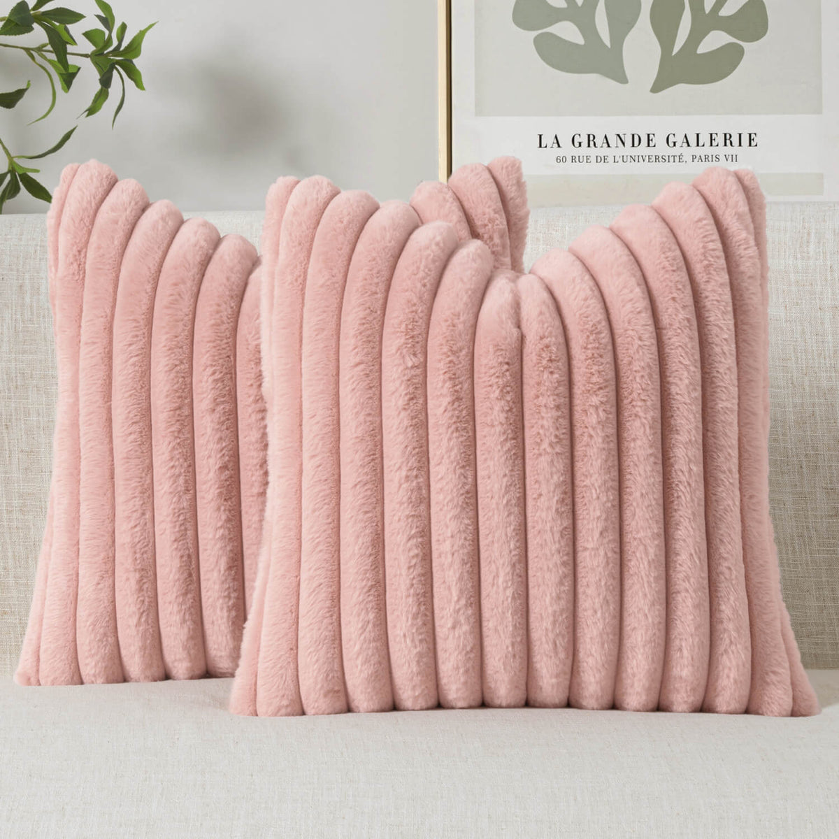 MIULEE Faux Fur Decorative Throw Pillow Covers 20x20 Inch Set of 2, Modern Spring Home Decor Soft Plush Couch Pillows Cozy Fluffy Cushion Covers for Sofa Bed Blush Pink