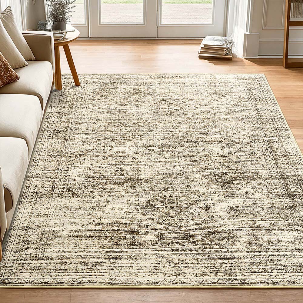 MIULEE 5x7 Vintage Living Room Rug Washable Area Rugs Low Pile Floor Ma Brown