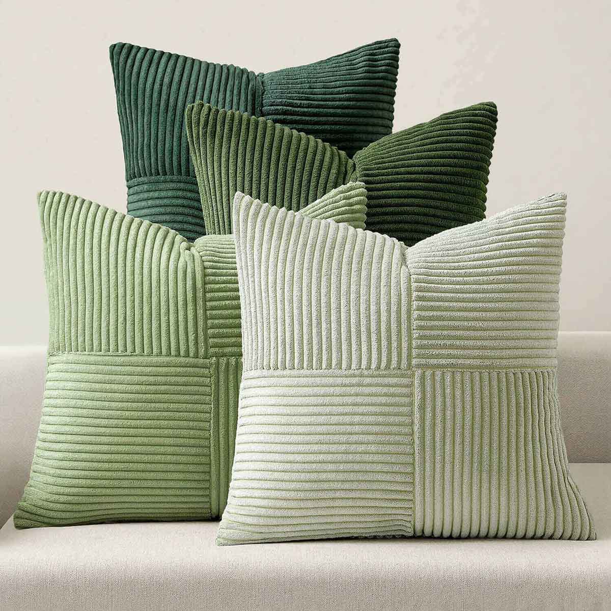 Patchwork Corduroy Farmhouse Pillow Covers Green 24x24-inch