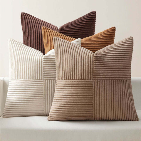 Patchwork Corduroy Farmhouse Pillow Covers Brown 18x18-inch