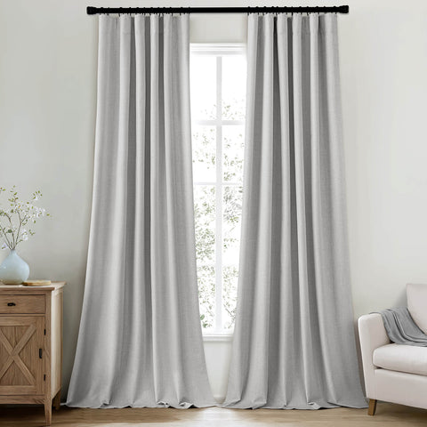 MIULEE 100% Blackout Curtains Thick Luxury Faux Linen Black Out Curtain Back Tab 50Wx120L