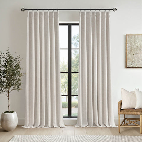 MIULEE Birch Pinch Pleated 100% Blackout Linen Curtains 96 Inch Length 2 Panels Set, Pleat Curtains with Pin Hooks, Black Out Light Blocking Room Darkening Drapes for Bedroom Living Room Window