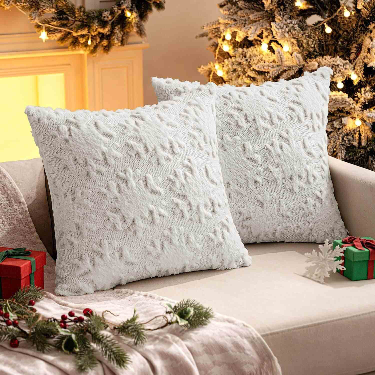 Christmas Solid Snowflake Pillow Covers Pure White 16x16-inch