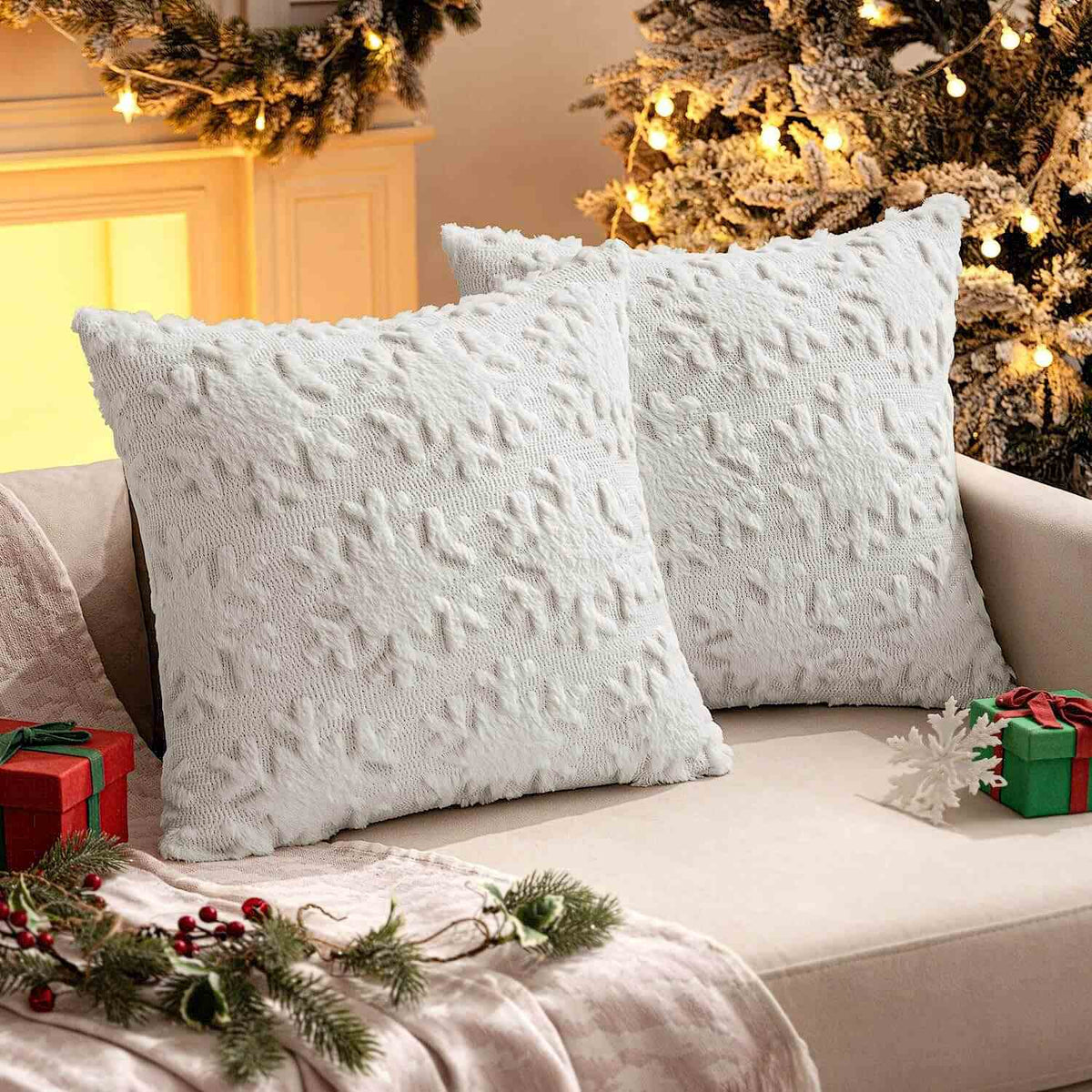 Christmas Solid Snowflake Pillow Covers Pure White 16x16-inch