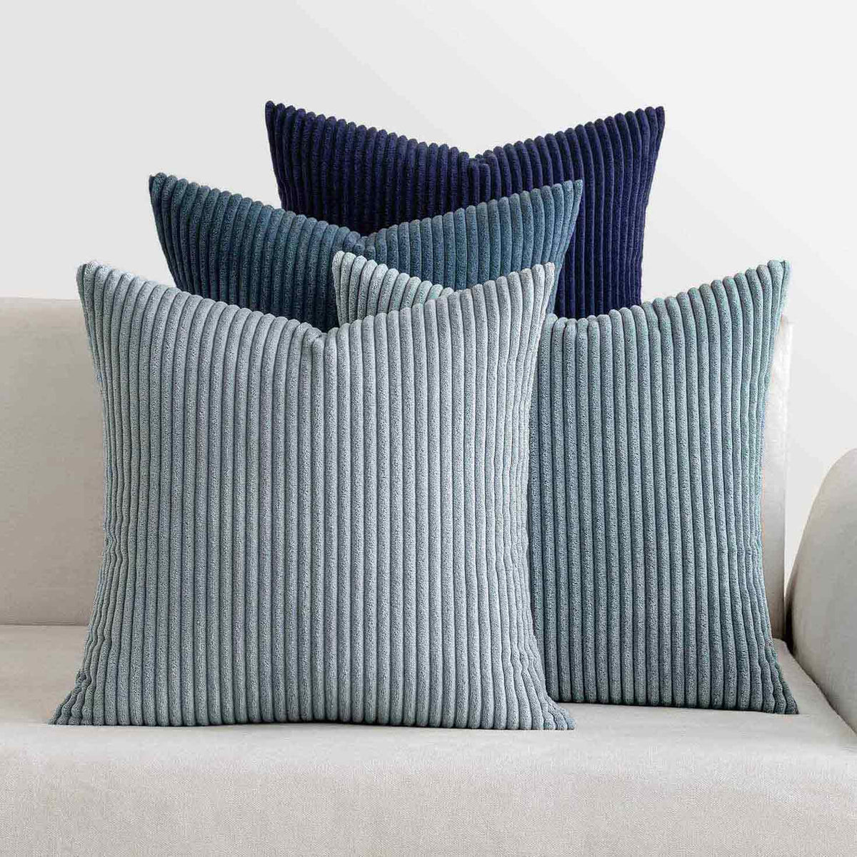 Boho Farmhouse Mordern Corduroy Pillow Covers Dark Blue 16x16-inch