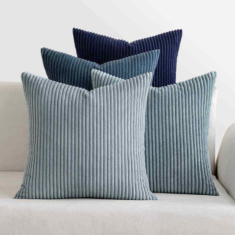 Boho Farmhouse Mordern Corduroy Pillow Covers Dark Blue 16x16-inch