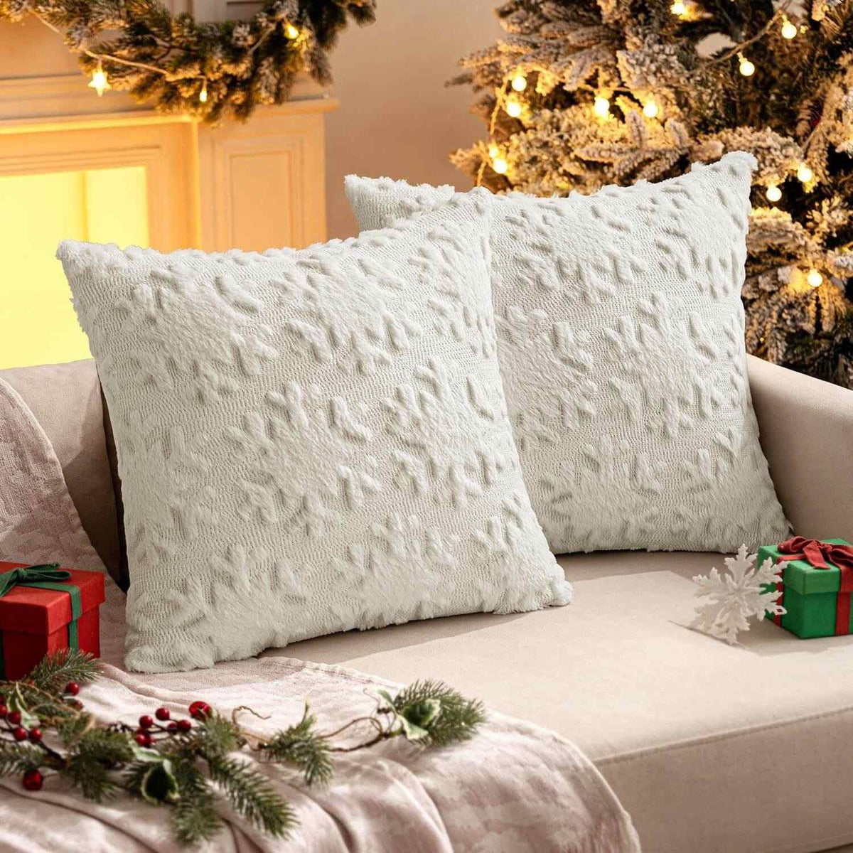 Christmas Solid Snowflake Pillow Covers Cream White 18x18-inch