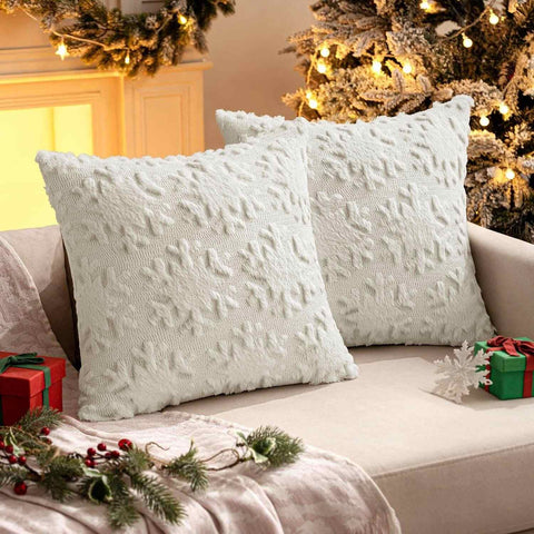 Christmas Solid Snowflake Pillow Covers Cream White 18x18-inch