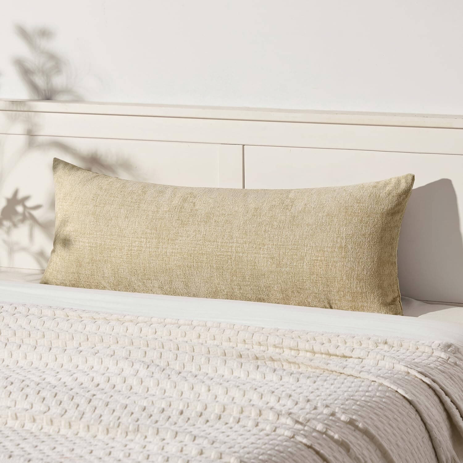 Chenille Solid Dyed Pillow Covers Beige 36x14-inch