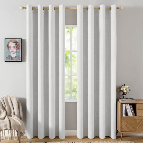 MIULEE Linen Textured Curtains Solid 100% Blackout for Bedroom Thermal Insulated Heathered White Grommet Room Darkening Curtains & Drapes Luxury Decor for Living Room Nursery 52 x 72 Inch (2 Panels)