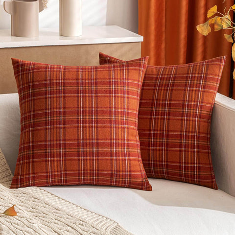 MIULEE Fall Set of 2 Scottish Tartan Plaid Throw Pillow Covers Farmhouse Classic Decorative Square Cushion Cases for Decor Sofa Couch 18x18 Inch, Rust