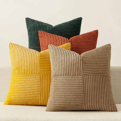 Patchwork Corduroy Farmhouse Pillow Covers Green Rust 20x20-inch