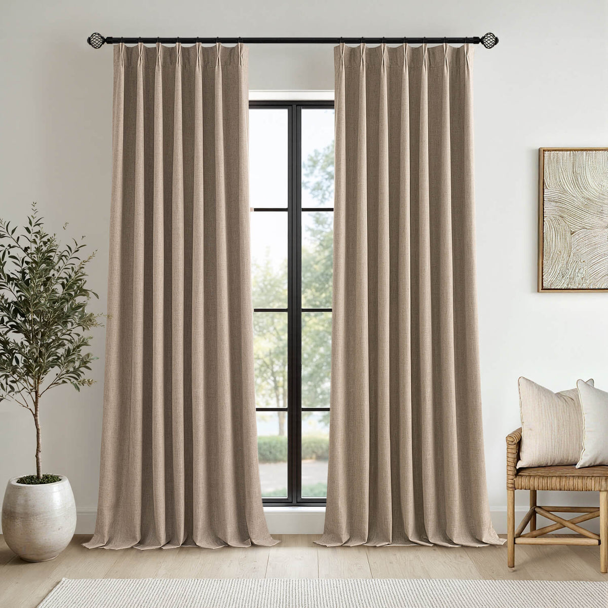 MIULEE Room Darkening Pinch Pleated 100% Blackout Linen Curtains  40Wx84L