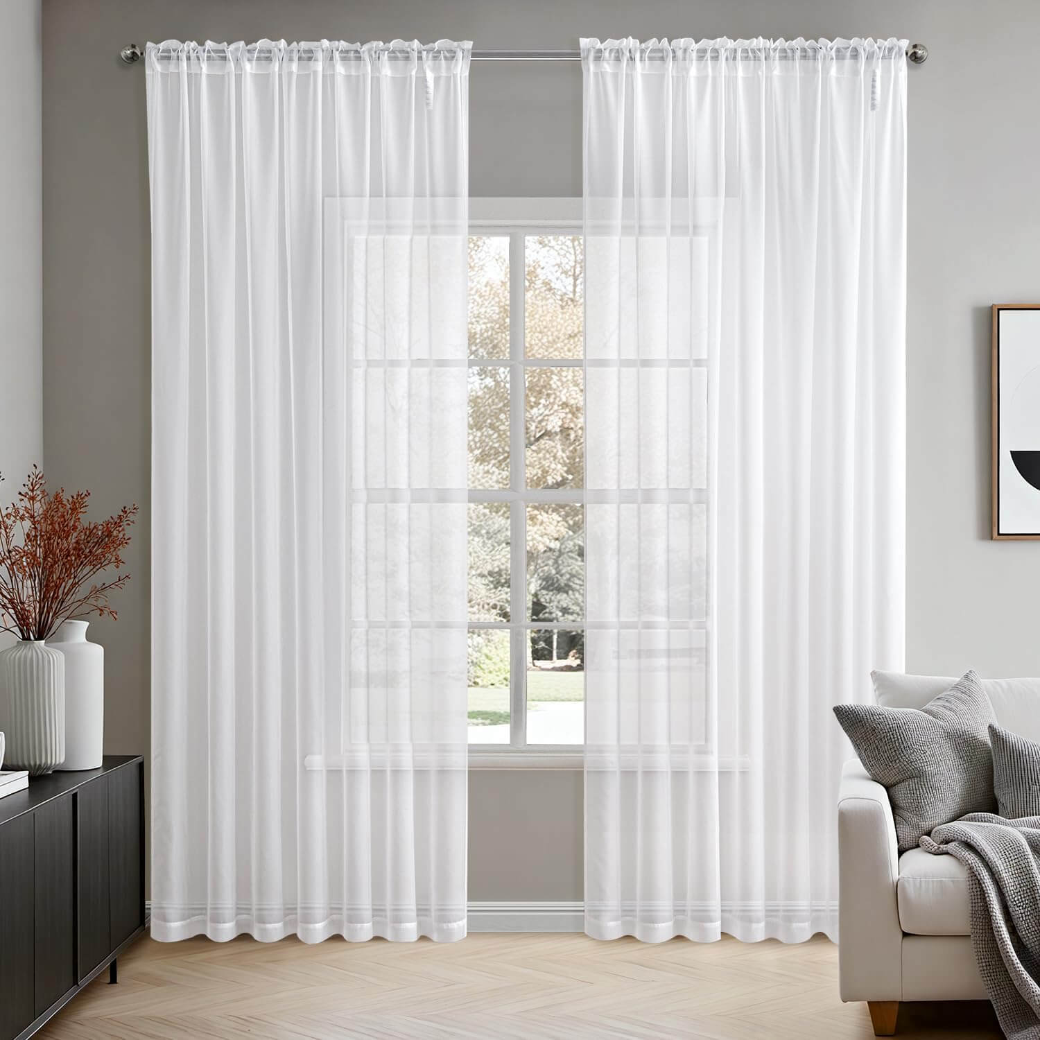 MIULEE 2 Panels Solid Color White Sheer Window Curtains Elegant Window Voile Panels/Draperies/Treatment for Bedroom Living Room (70 X 90 Inches White)