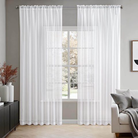 MIULEE 2 Panels Solid Color White Sheer Window Curtains Elegant Window Voile Panels/Draperies/Treatment for Bedroom Living Room (70 X 90 Inches White)