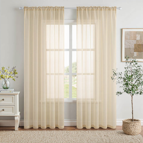 MIULEE 2 Panels Solid Color Sheer Window Curtains Elegant Window Voile Panels/Drapes/Treatment for Bedroom Living Room (54X90 Inches Cream)