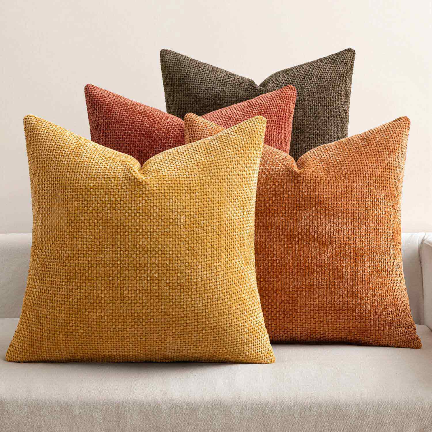 Decorative Chenille Farmhouse Throw Pillow Covers Orange-Yellow 20x20-inch