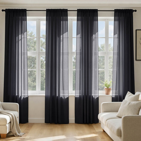 MIULEE Black Sheer Curtains 108 Inches Long, 4 Panels Set, Light Filtering Halloween Rod Pocket Voile Drapes for Living Room and Bedroom, Airy Soft Fabric Window Treatments, 42 x 108 Inches