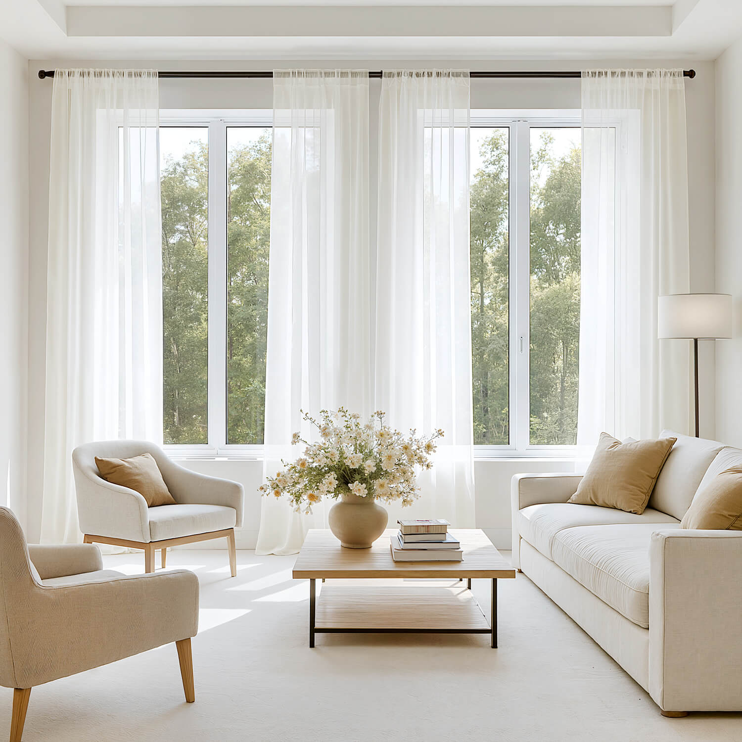 MIULEE 2 Panels Solid Color Sheer Window Curtains Voile Panels 54Wx90L