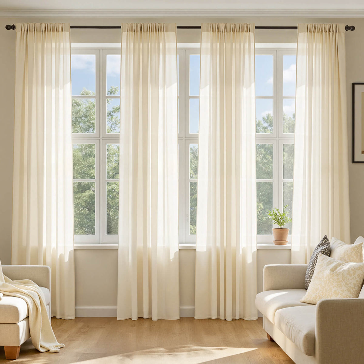 MIULEE 2 Panels Solid Color Sheer Window Curtains Voile Panels 42Wx108L