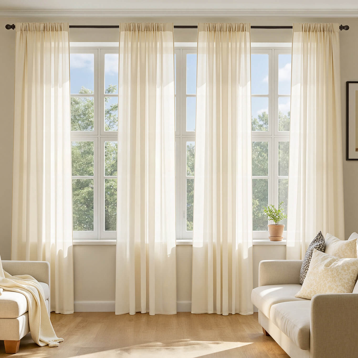 MIULEE Butter Cream Sheer Curtains 72 Inches Long, 4 Panels Set, Rod Pocket Voile Drapes Light Filtering and Semi Transparent, Elegant Window Treatments for Bedroom Living Room,42 x 72 Inches