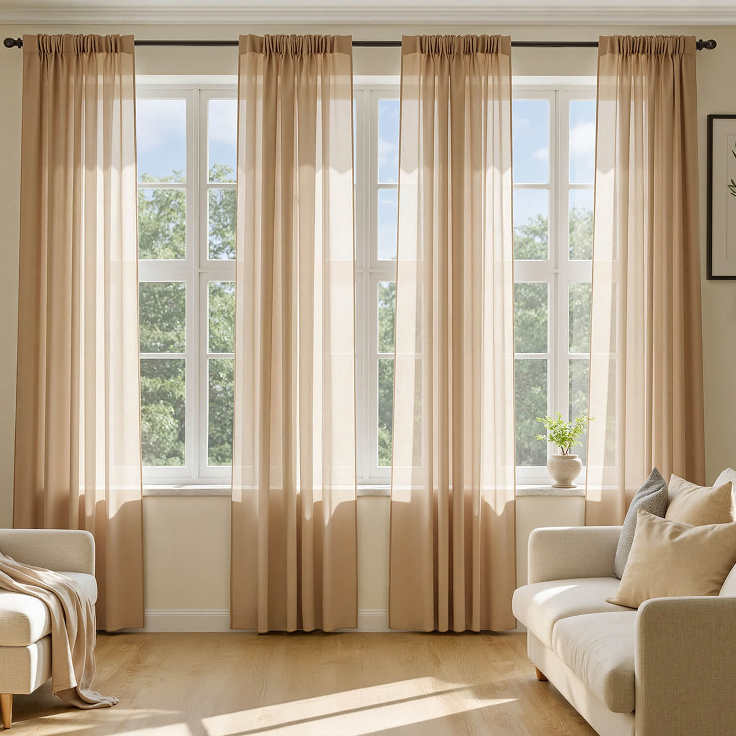 MIULEE Brown Sheer Curtains 96 Inches Long, 4 Panels Set, Rod Pocket Voile Drapes Light Filtering and Semi Transparent, Elegant Window Treatments for Bedroom Living Room,42 x 96 Inches