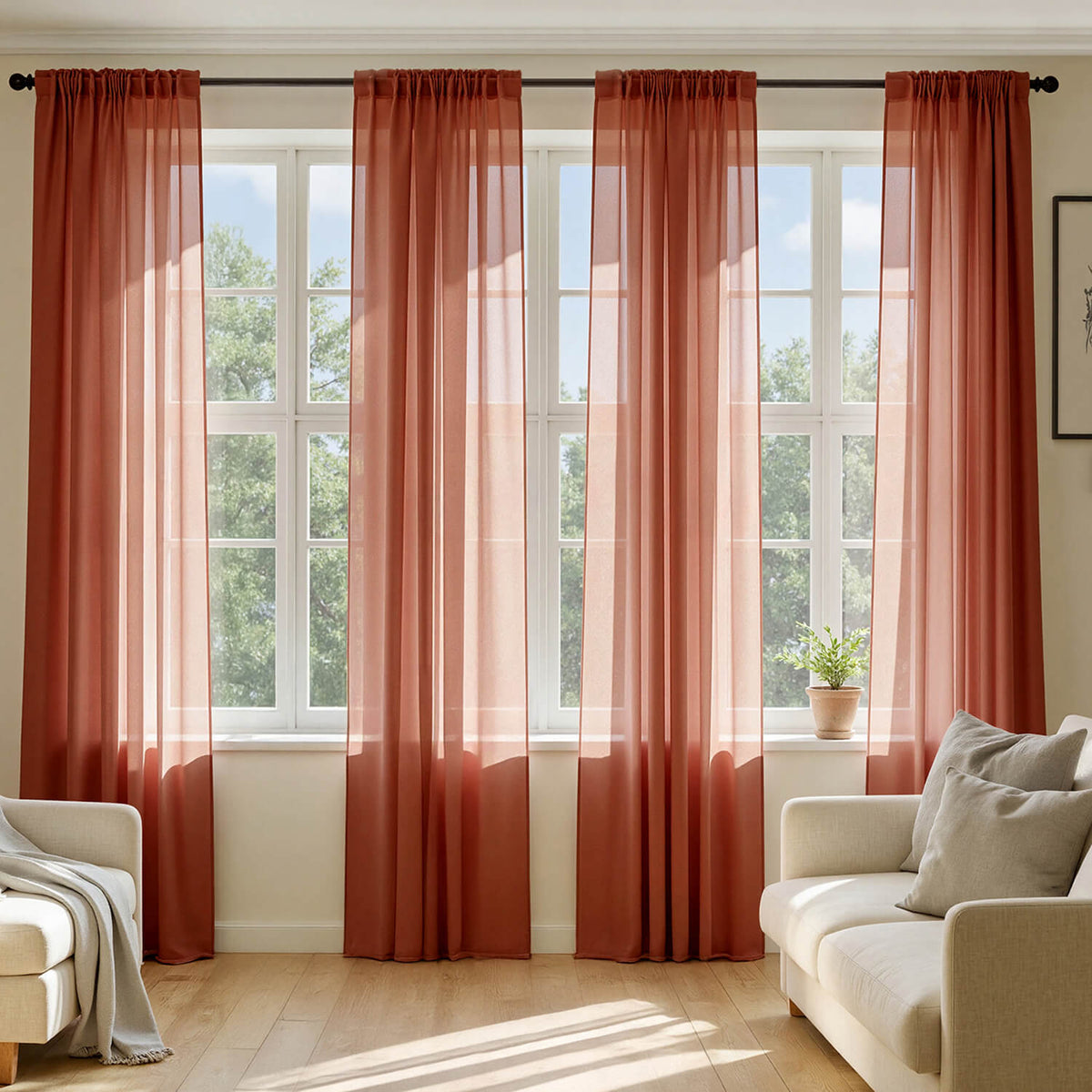 MIULEE Burnt Orange Sheer Curtains 84 Inches Long, 4 Panels Set, Light Filtering Fall Rod Pocket Voile Drapes Window Treatments, Airy Lightweight Fabric for Bedroom and Living Room, 42 x 84 Inches