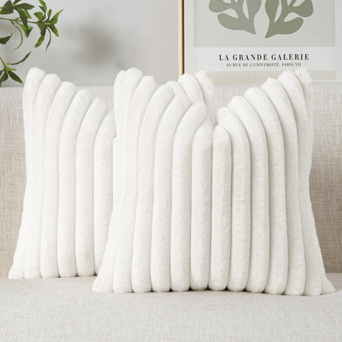 MIULEE Faux Fur Decorative Throw Pillow Covers 18x18 Inch Set of 2, Modern Spring Home Decor Soft Plush Couch Pillows Cozy Fluffy Cushion Covers for Sofa Bed White