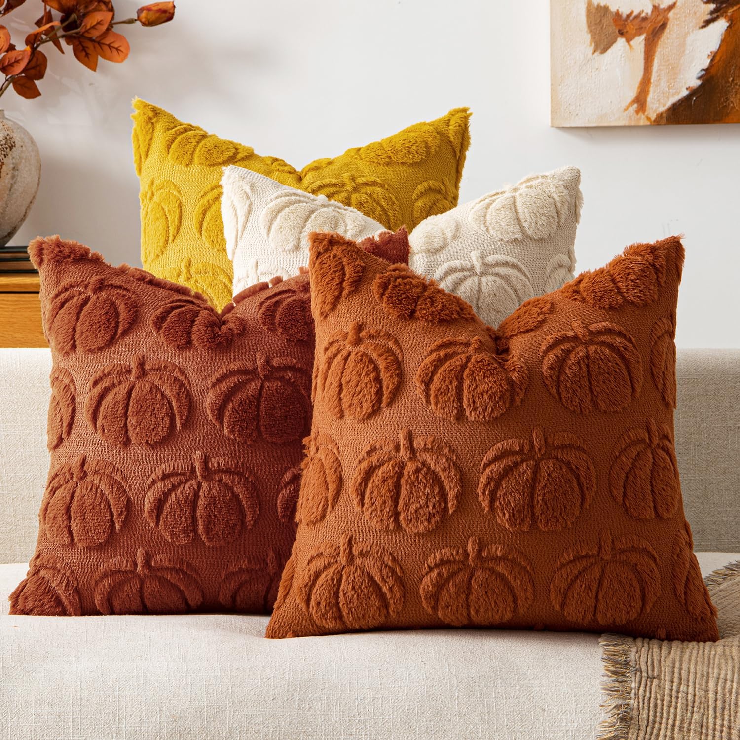 MIULEE Fall Pumpkin Pillow Covers Rust-Yellow 20x20