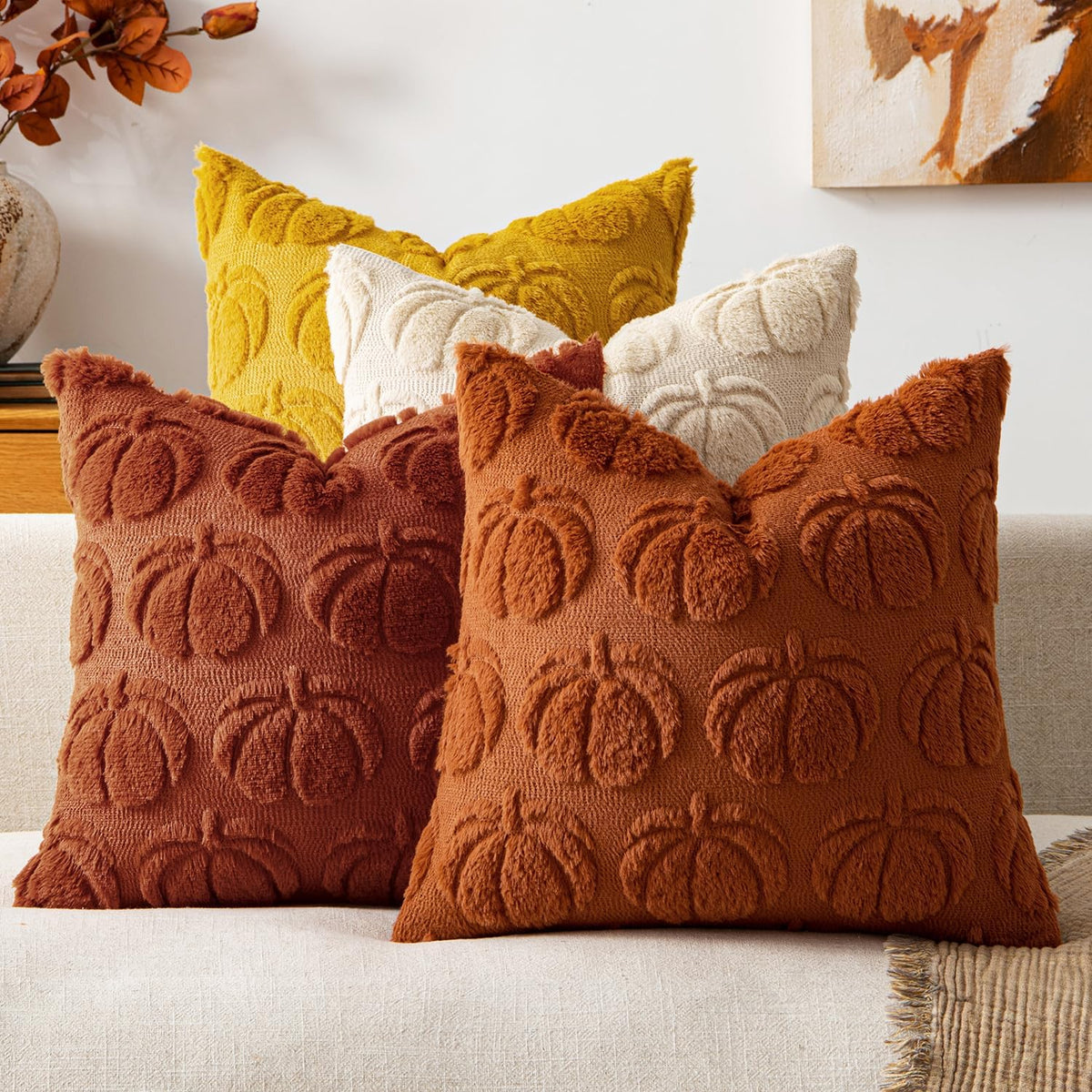 MIULEE Fall Pumpkin Pillow Covers Rust-Yellow 20x20