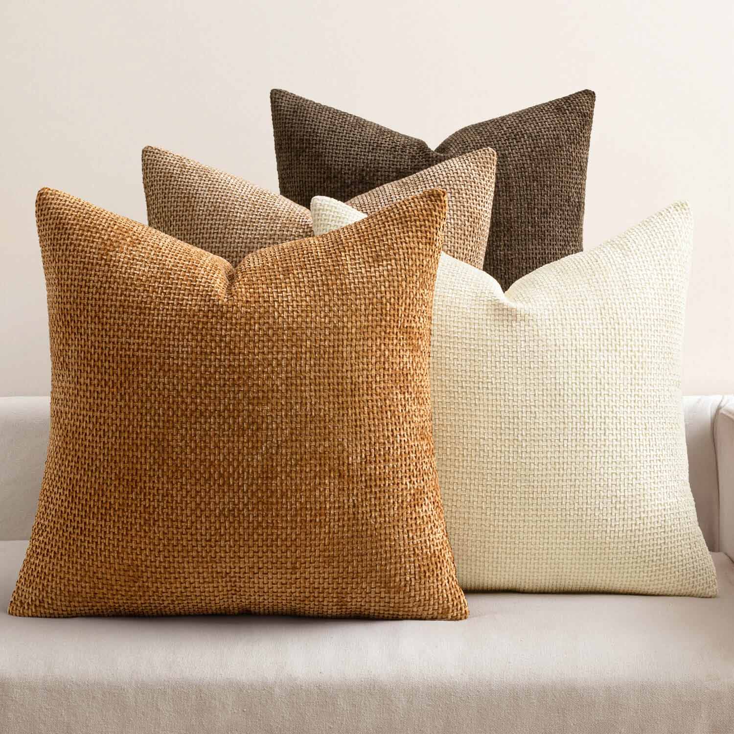 Decorative Chenille Farmhouse Throw Pillow Covers Brown 18x18-inch