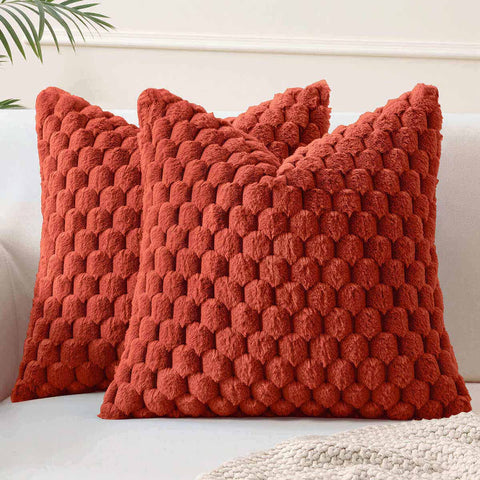 Soft Plush Faux Fur Decorative Throw Pillow Covers Rust 16x16-inch