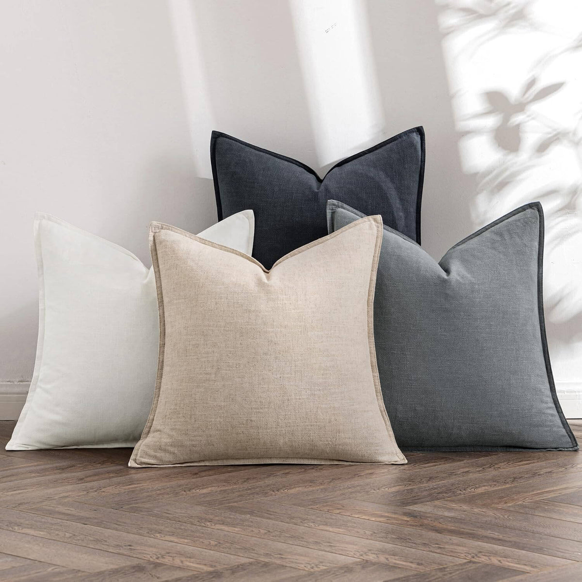 MIULEE Neutral Cream/Gray Linen Pillow Covers Pack of 4 Decorative Nautral Solid Throw Pillow Covers Soft Accent Boho Farmhouse Couch Pillowcases Modern Home Decors for Living Room Bed Sofa 24x24 Inch