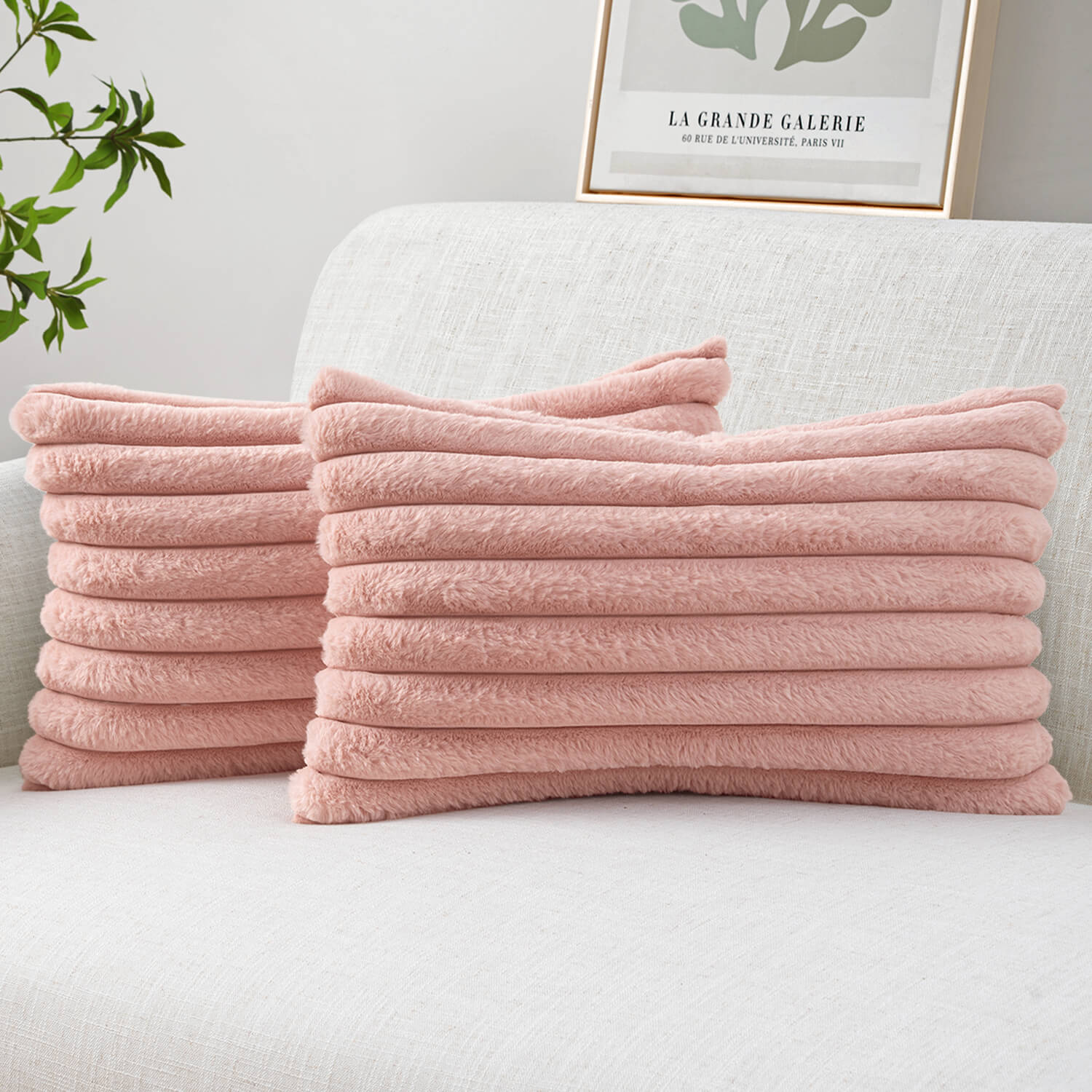 MIULEE Faux Fur Lumbar Decorative Throw Pillow Covers 12x20 Inch Set of 2, Modern Spring Home Decor Soft Plush Couch Pillows Cozy Fluffy Cushion Covers for Sofa Bed Blush Pink