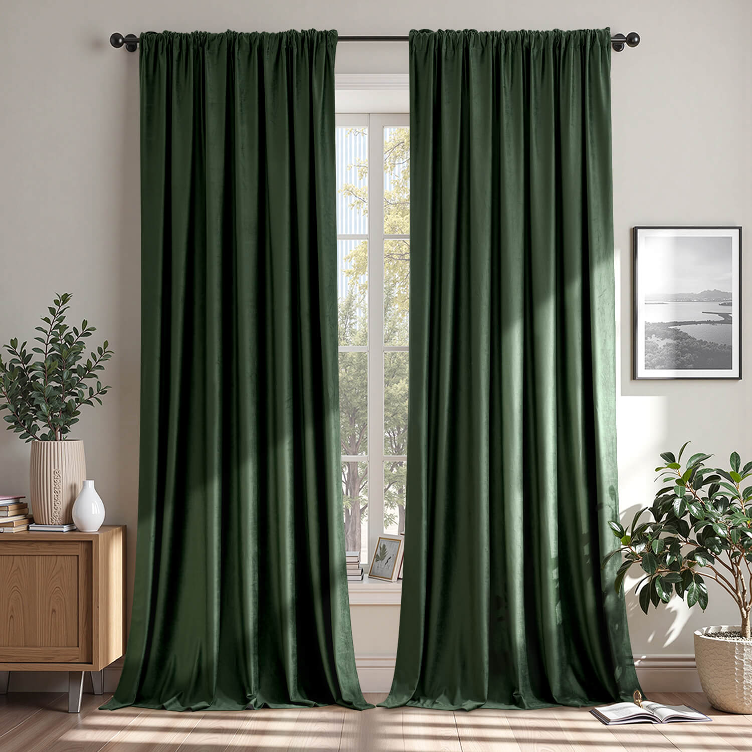 MIULEE Olive Green Velvet Curtains 84 Inches Long, Extra Wide Blackout Drapes for Bedroom Living Room Sliding Door, Thermal Insulated Window Panels, Rod Pocket, Set of 2 W72 x L84