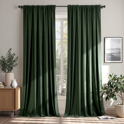 MIULEE Olive Green Velvet Curtains 84 Inches Long, Extra Wide Blackout Drapes for Bedroom Living Room Sliding Door, Thermal Insulated Window Panels, Rod Pocket, Set of 2 W72 x L84