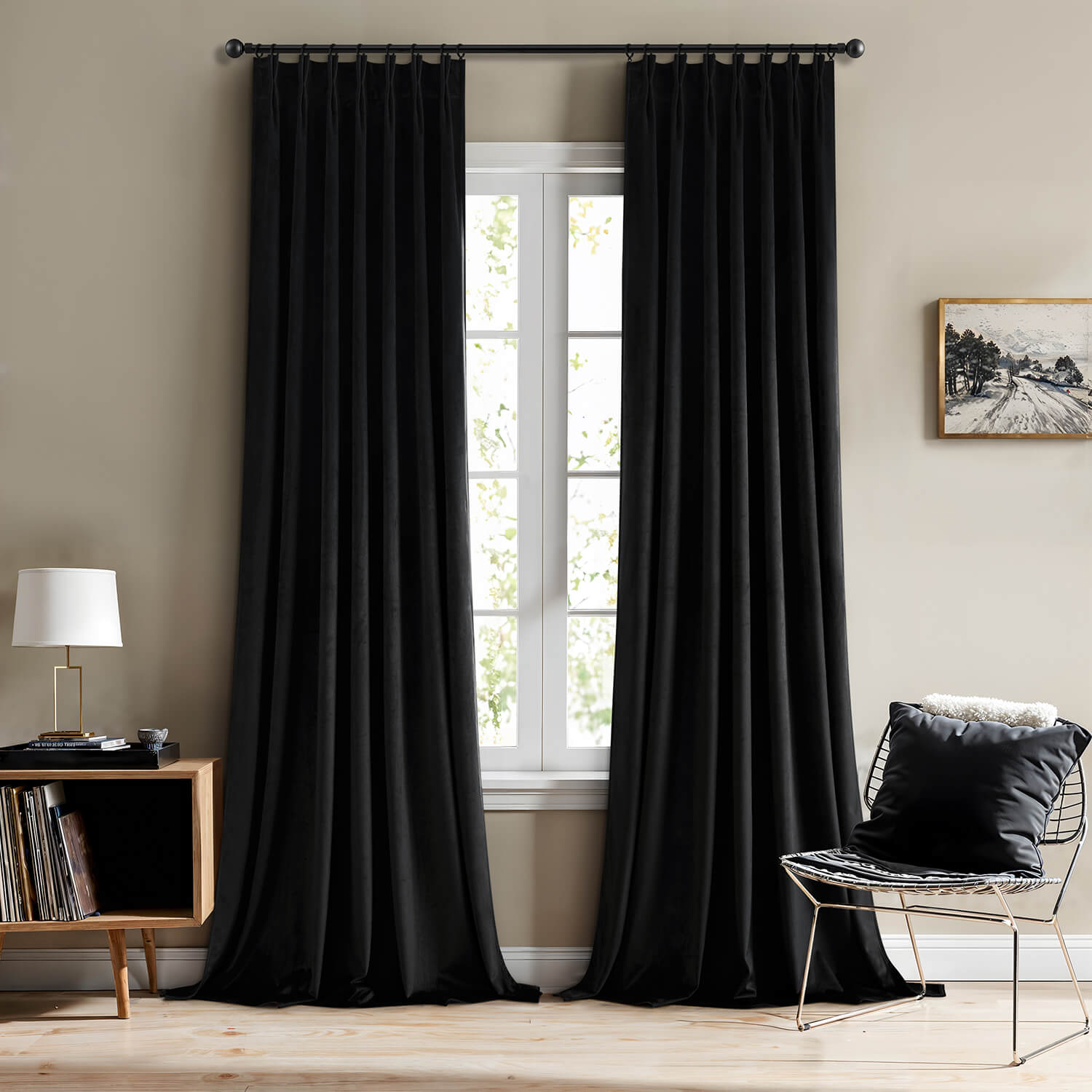 MIULEE Pinch Pleated Black Velvet Blackout Curtains 92 inches Long, Thermal Insulated Pinch Pleat Drapes with Hooks, Luxury Halloween Window Panels for Bedroom Living Room, 2 Panels