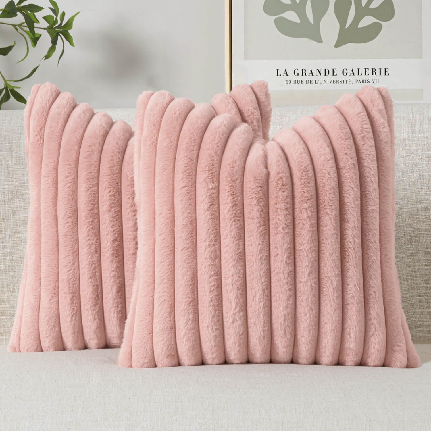 MIULEE Faux Fur Decorative Throw Pillow Covers 18x18 Inch Set of 2, Modern Spring Home Decor Soft Plush Couch Pillows Cozy Fluffy Cushion Covers for Sofa Bed Blush Pink