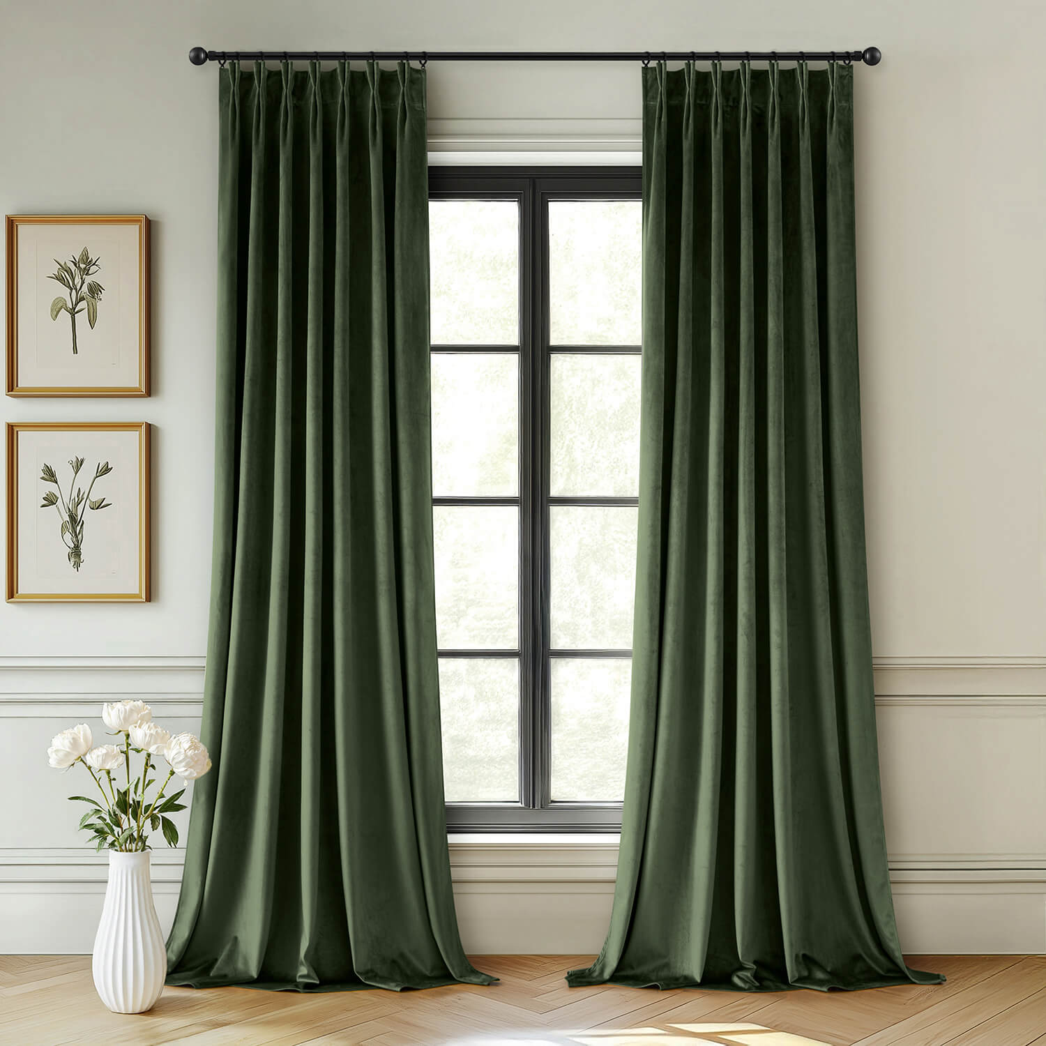 MIULEE Olive Green Velvet Curtains 84 inches Long, Pinch Pleated Blackout Drapes with Hooks, Thermal Insulated Pinch Pleat Panels for Bedroom Living Room, 2 Panels