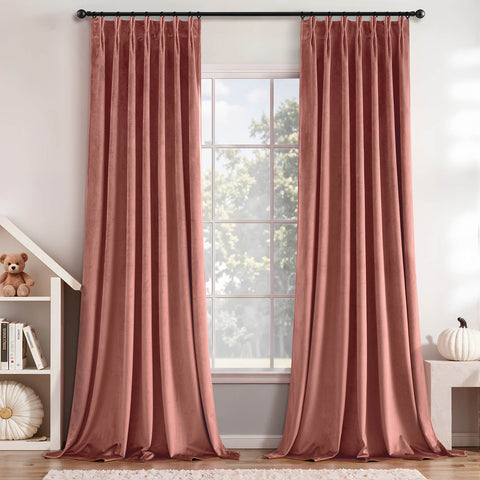 MIULEE Dusty Rose Velvet Curtains 96 inches Long, Pinch Pleated Blackout Drapes with Hooks, Thermal Insulated Pinch Pleat Panels for Bedroom Living Room, 2 Panels