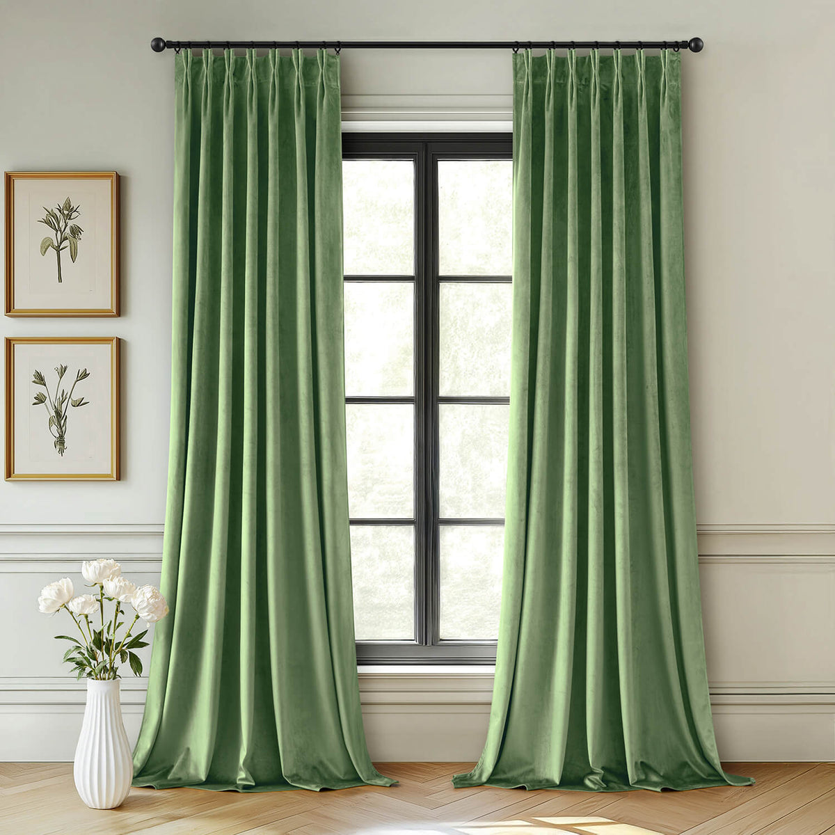 MIULEE Sage Green Velvet Curtains 84 inches Long, Pinch Pleated Blackout Drapes with Hooks, Thermal Insulated Pinch Pleat Panels for Bedroom Living Room, 2 Panels