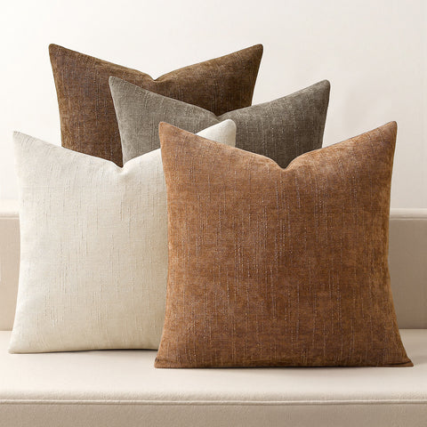 MIULEE Set of 4 Decorative Throw Pillow Covers Soft Couch Chenille Pillows Farmhouse Accent Cushion Covers for Sofa Bed Living Room Brown 20x20 Inch