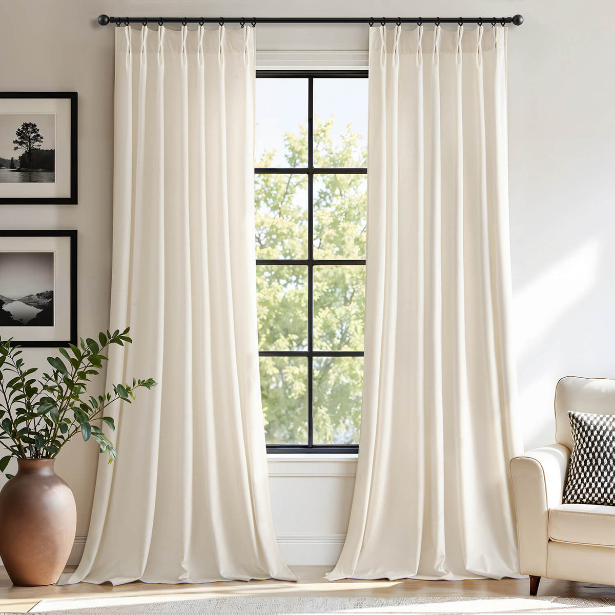 MIULEE Ivory Velvet Curtains 108 inches Long, Pinch Pleated Blackout Drapes with Hooks, Cream Thermal Insulated Pinch Pleat Panels for Bedroom Living Room, 2 Panels