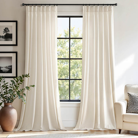 MIULEE Ivory Velvet Curtains 90 inches Long, Pinch Pleated Blackout Drapes with Hooks, Cream Thermal Insulated Pinch Pleat Panels for Bedroom Living Room, 2 Panels