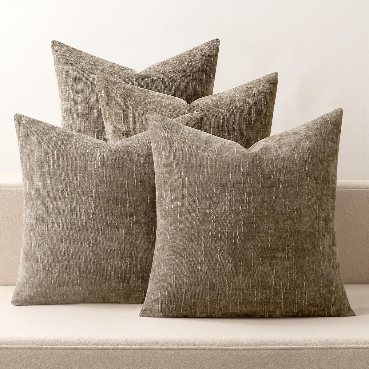MIULEE Set of 4 Decorative Throw Pillow Covers Soft Couch Chenille Pillows Farmhouse Accent Cushion Covers for Sofa Bed Living Room Taupe 18x18 Inch