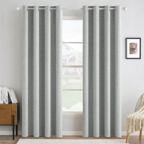 MIULEE Linen Curtains for Bedroom 100% Blackout Thermal Insulated Glacier Gray Grommet Room Darkening Curtains & Drapes for Living Room Nursery 52 x 90 Inch (2 Panels)