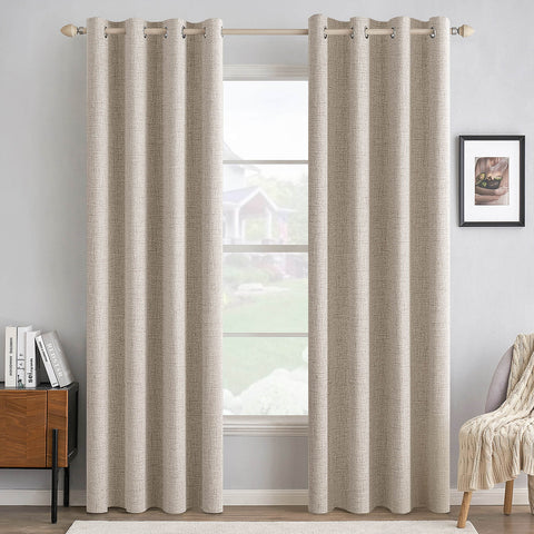 MIULEE 100% Blackout Linen Textured Curtains for Bedroom Solid Thermal Insulated Natural Grommet Room Darkening Curtains & Drapes Luxury Decor for Living Room Nursery 52 x 108 Inch (2 Panels)